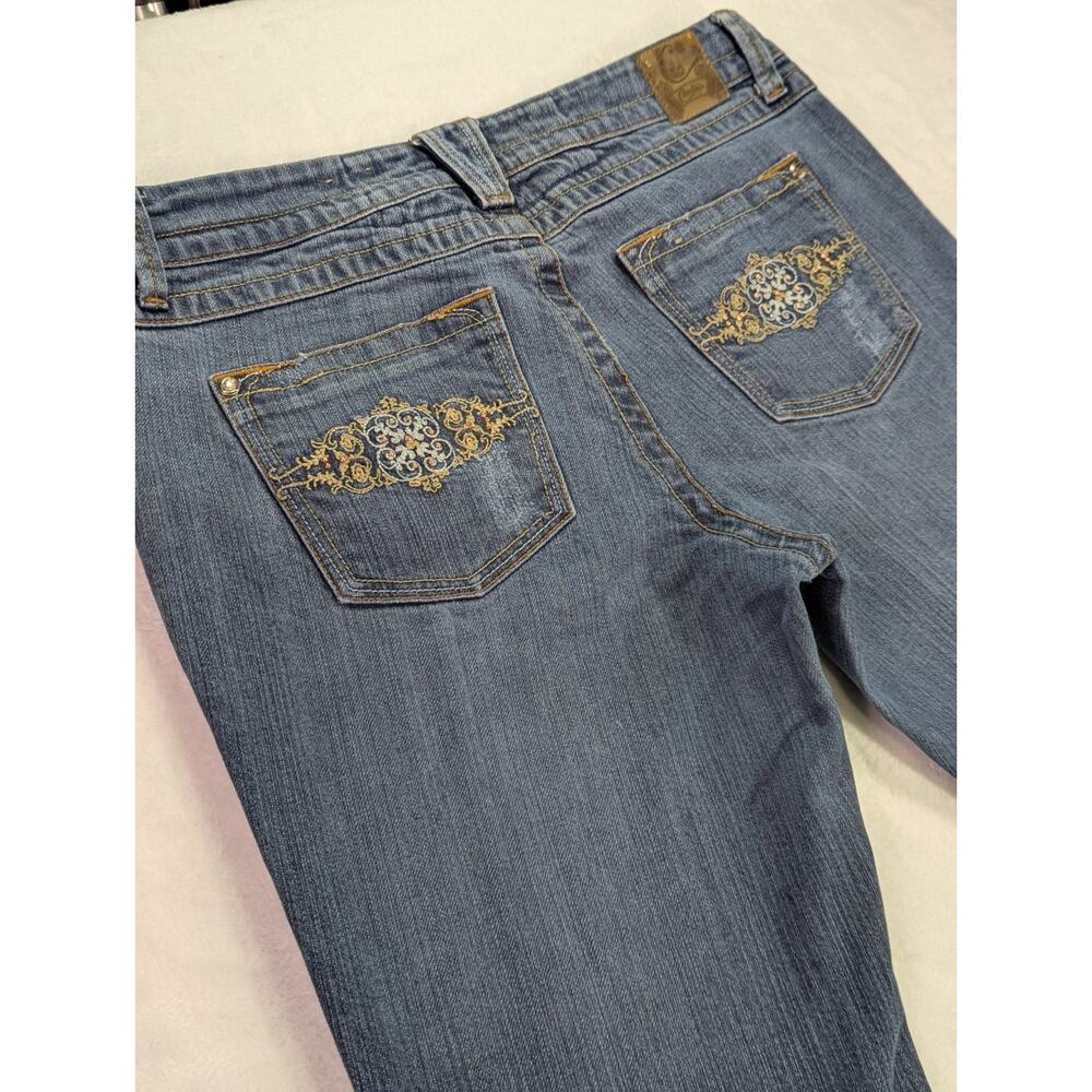 VTG Candie's Y2K Embroidered Distressed Straight Leg Jeans Med Wash Jr Sz 9 - Picture 12 of 16